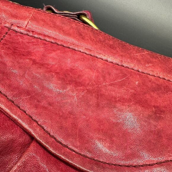Fossil Red Leather Crossbody Purse 1954 Adjustable Strap Brass Accents READ - Picture 11 of 15